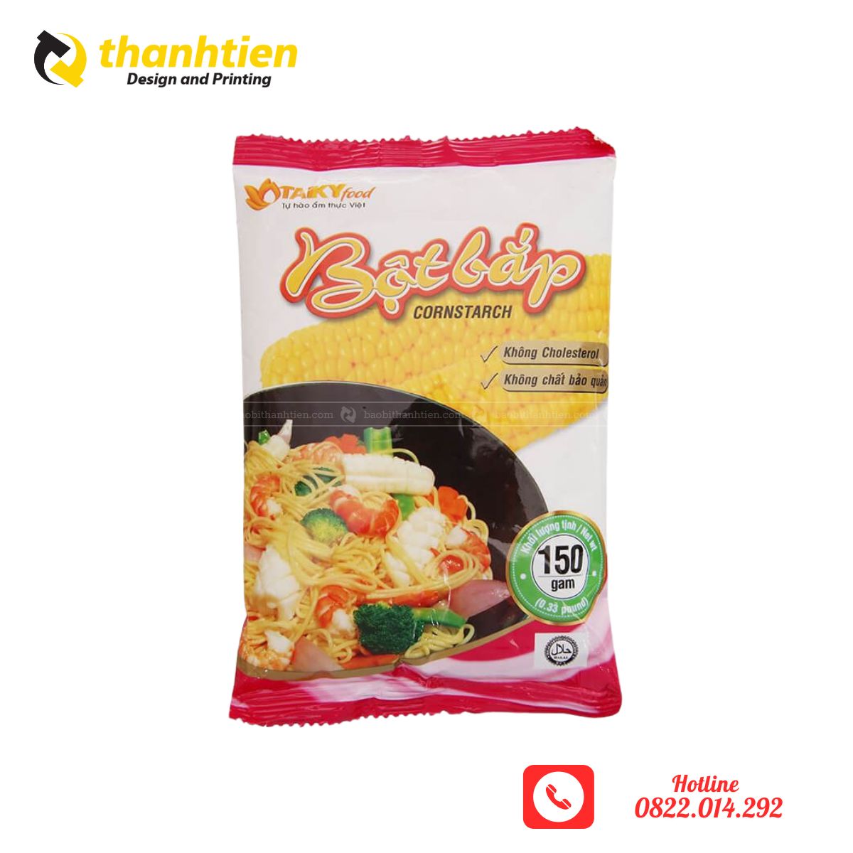 Mẫu bao bì bột bắp hàn lưng, không xếp hông
