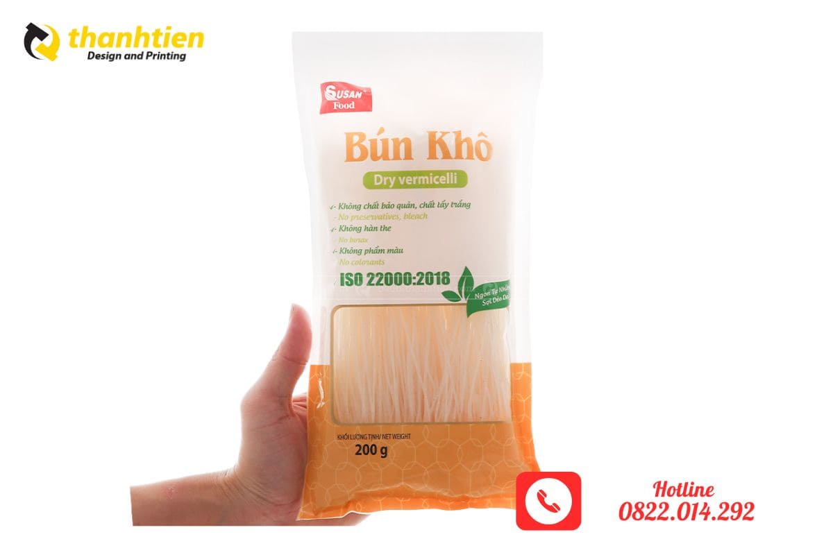 Đặt in ấn bao bì đựng bún khô theo mẫu yêu cầu