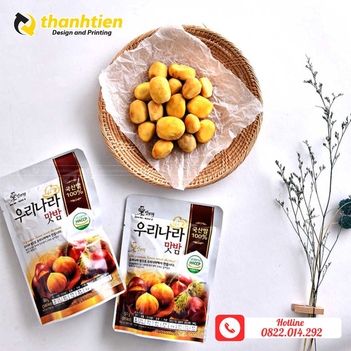 In bao bì đựng hạt dẻ bằng trục ống đồng