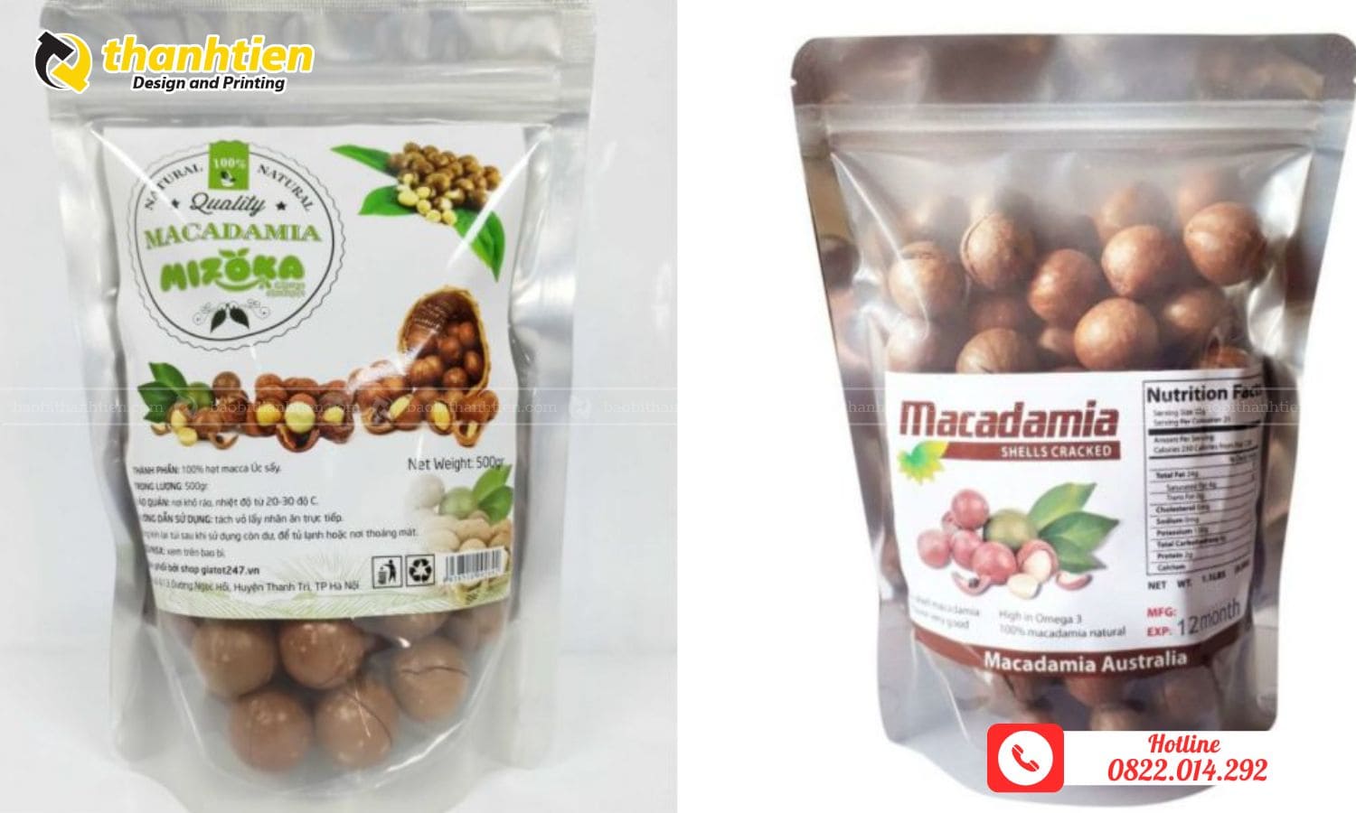 Bao bì đựng hạt macca