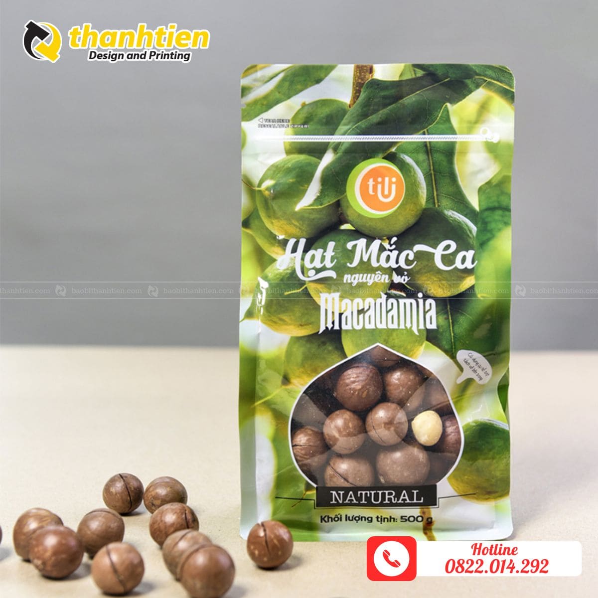 Túi zip đựng hạt macca bằng trục in ống đồng