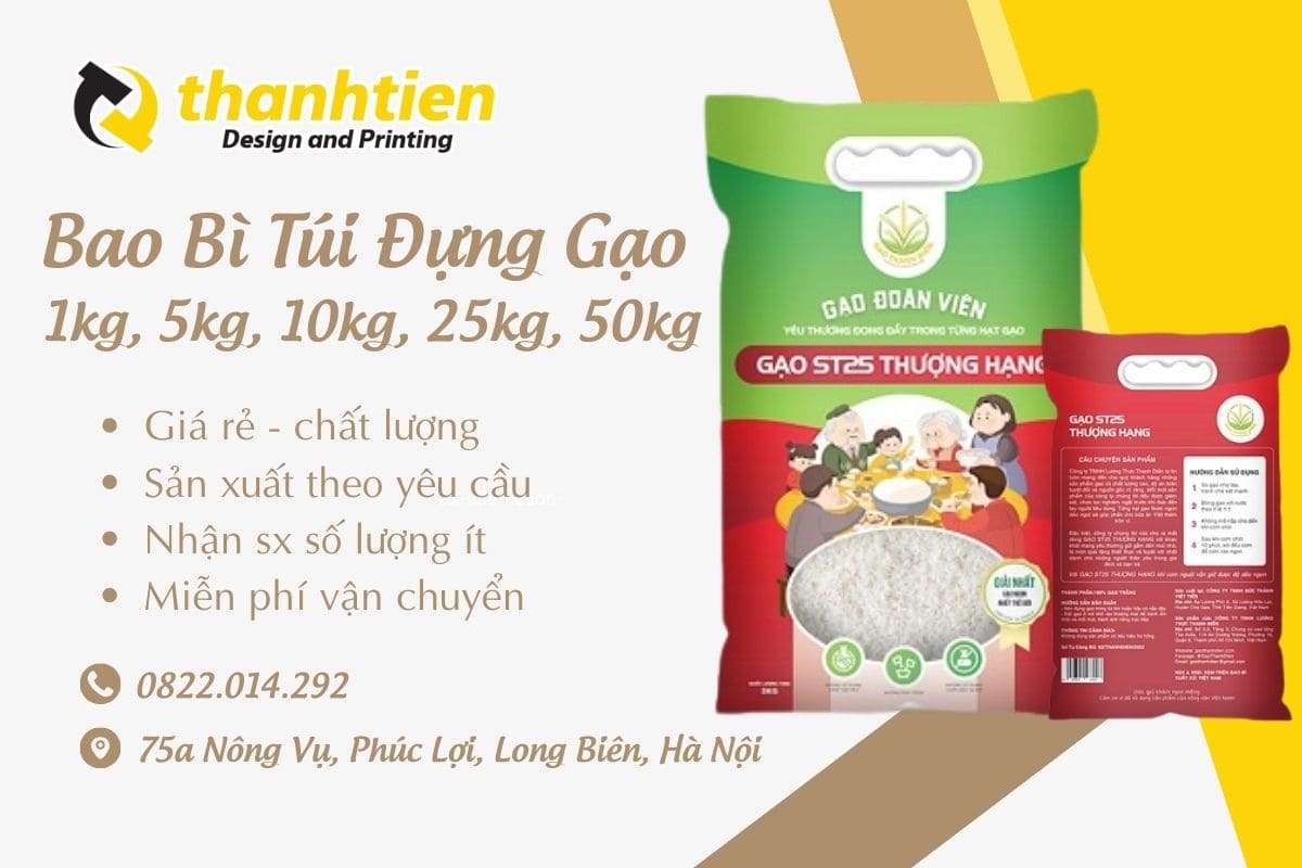 Bao bì túi đựng gạo 1kg, 5kg, 10kg, 25kg, 50kg