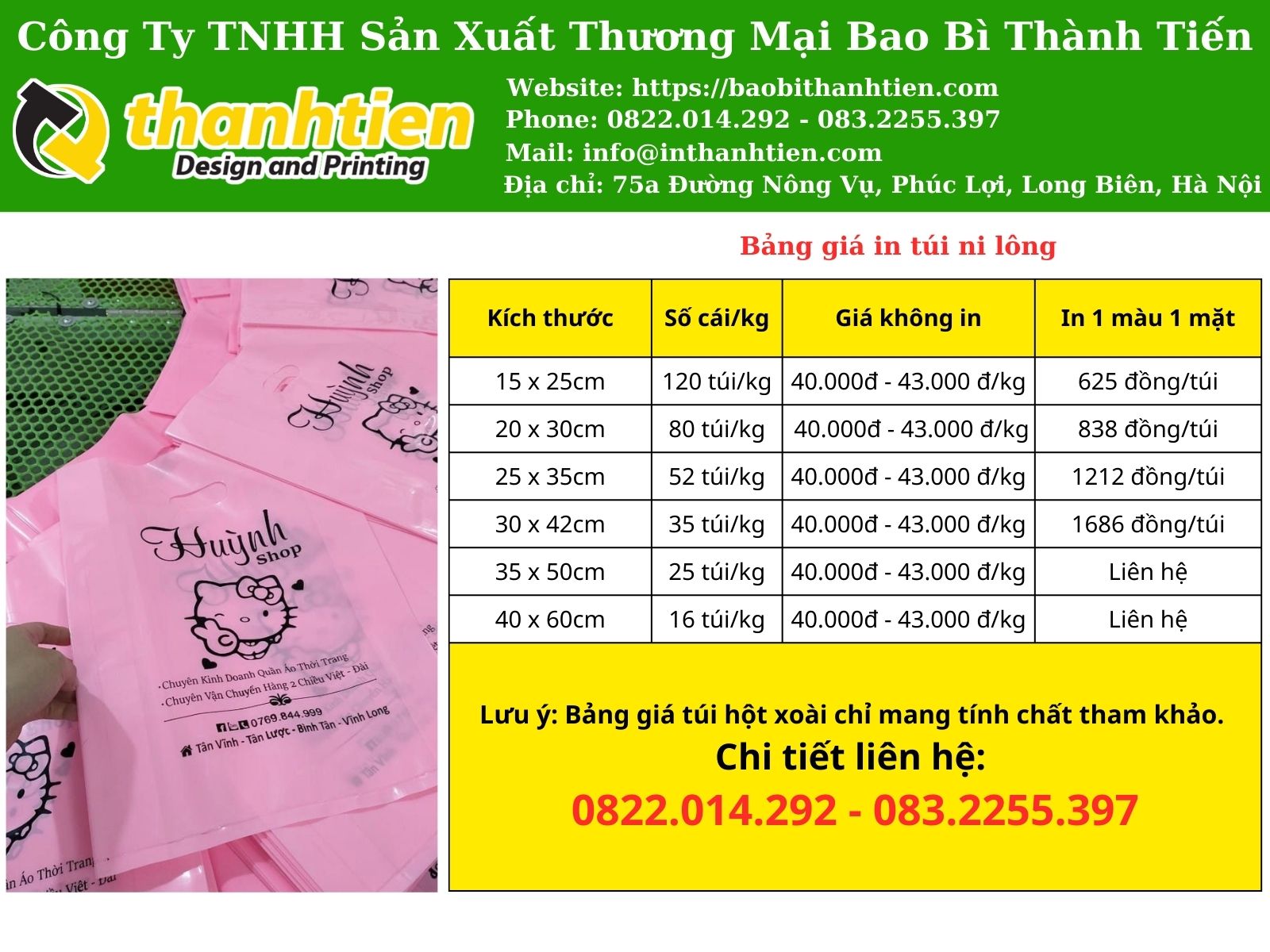 Bảng báo giá in túi ni lông