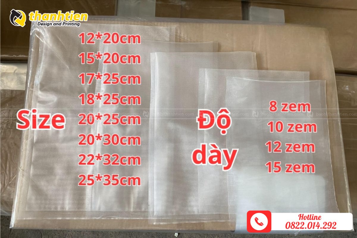 Kích thước và độ dày túi hút chân không 