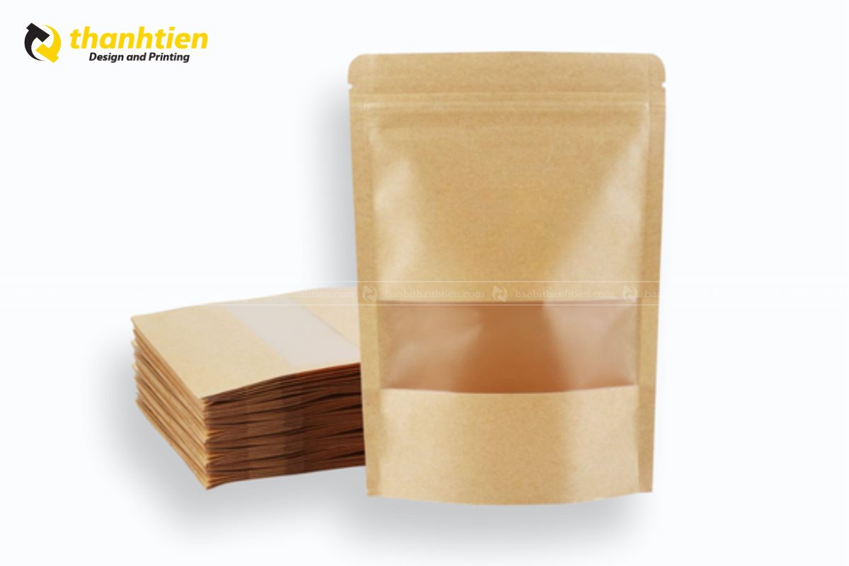 Túi zip giấy kraft cửa sổ tràn
