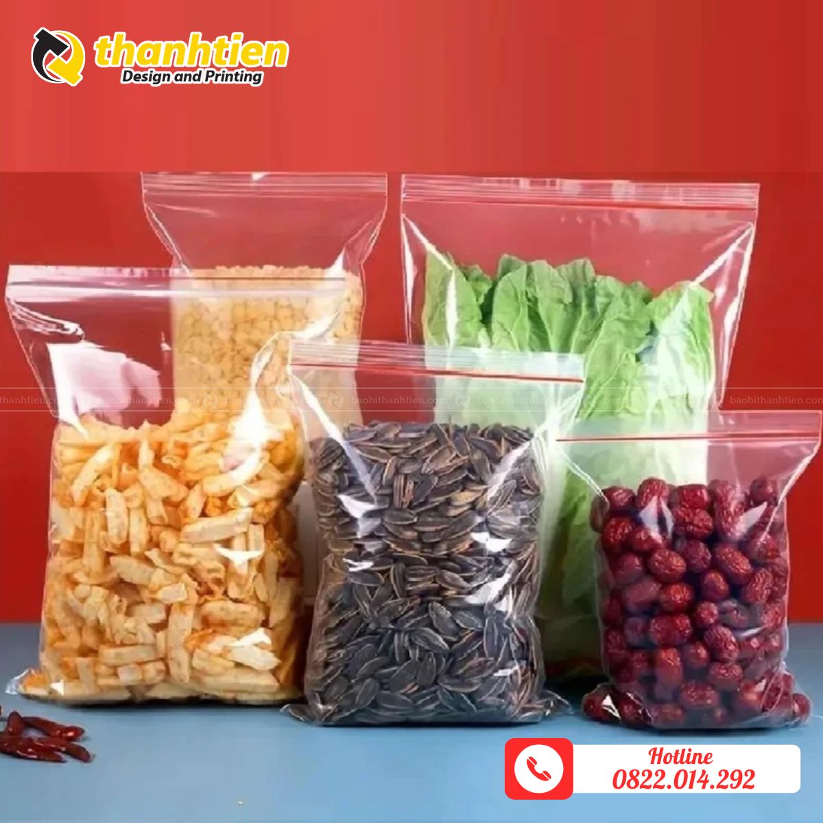 Túi đựng thức ăn có khoá zipper chỉ đỏ