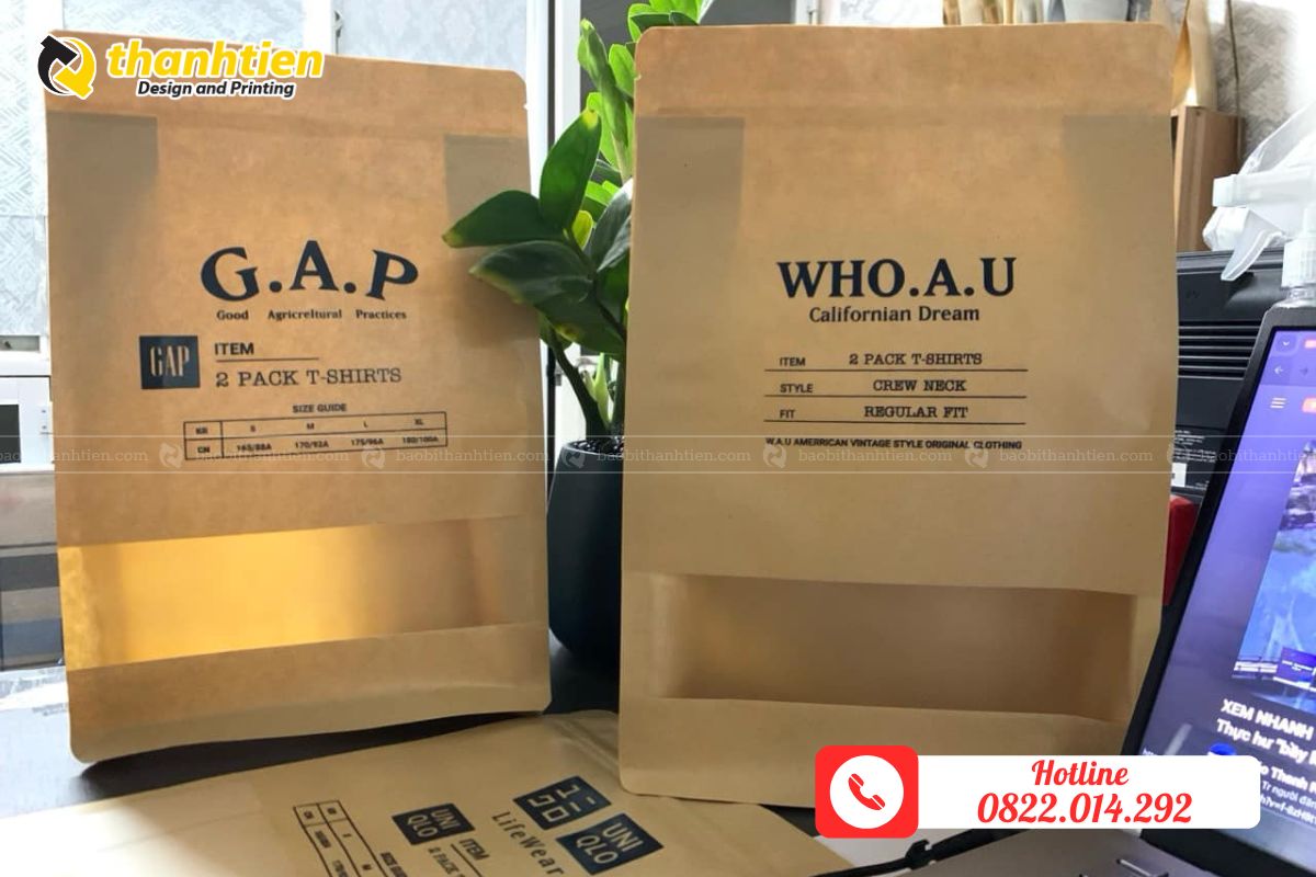 Túi zip giấy 8 cạnh cửa sổ tràn