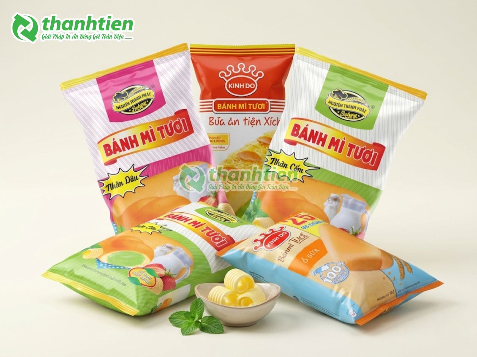 Bao bì bánh mì tươi cao cấp sang trọng với logo bakery nổi bật