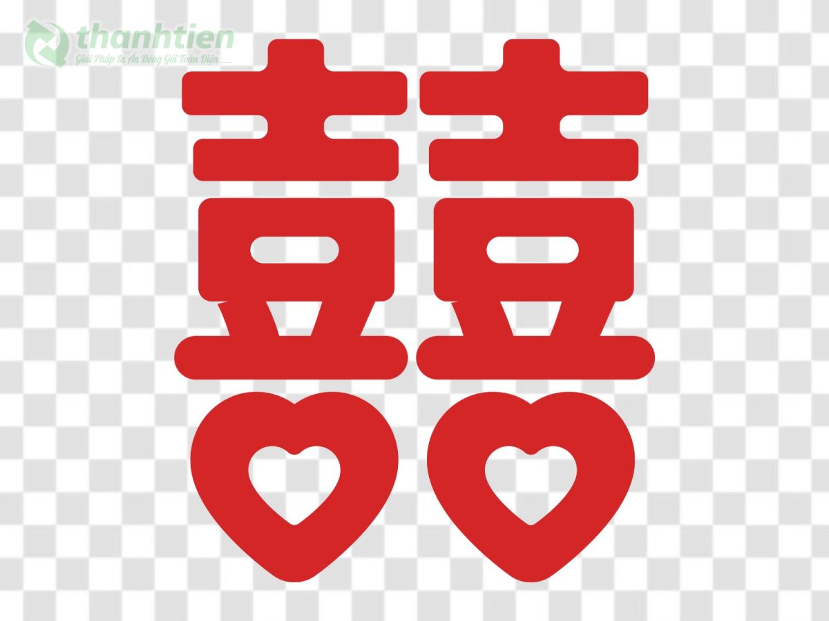 Chữ Hỷ vector hoa văn lồng ghép hoa hồng và trái tim.