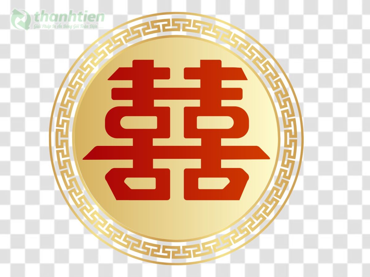 Song Hỷ vector vuông kết hợp rồng phượng truyền thống