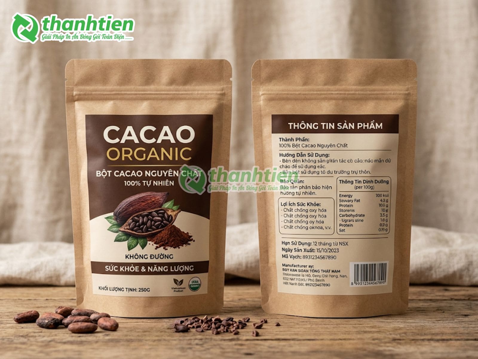 In túi zip đựng bột cacao