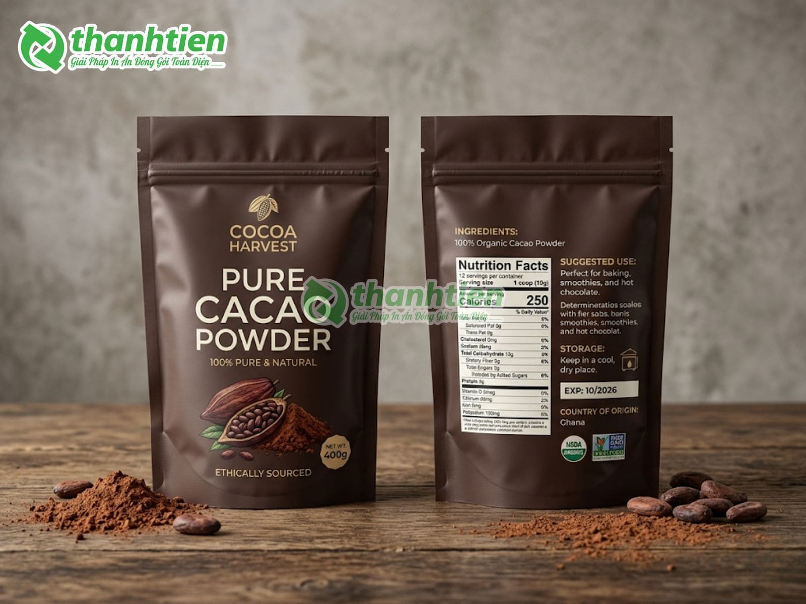 Cấu tạo lớp màng ghép bao bì bột cacao