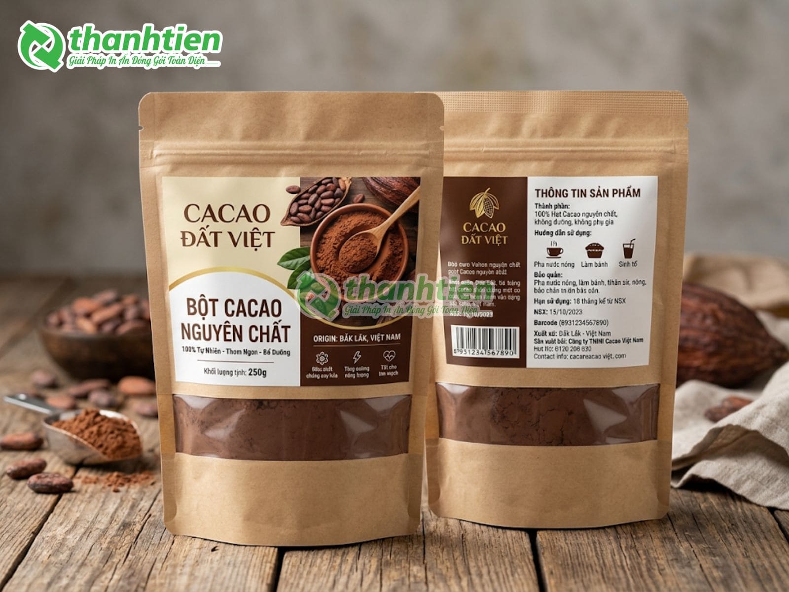 Mẫu bao bì bột cacao in ấn thiết kế đẹp theo yêu cầu