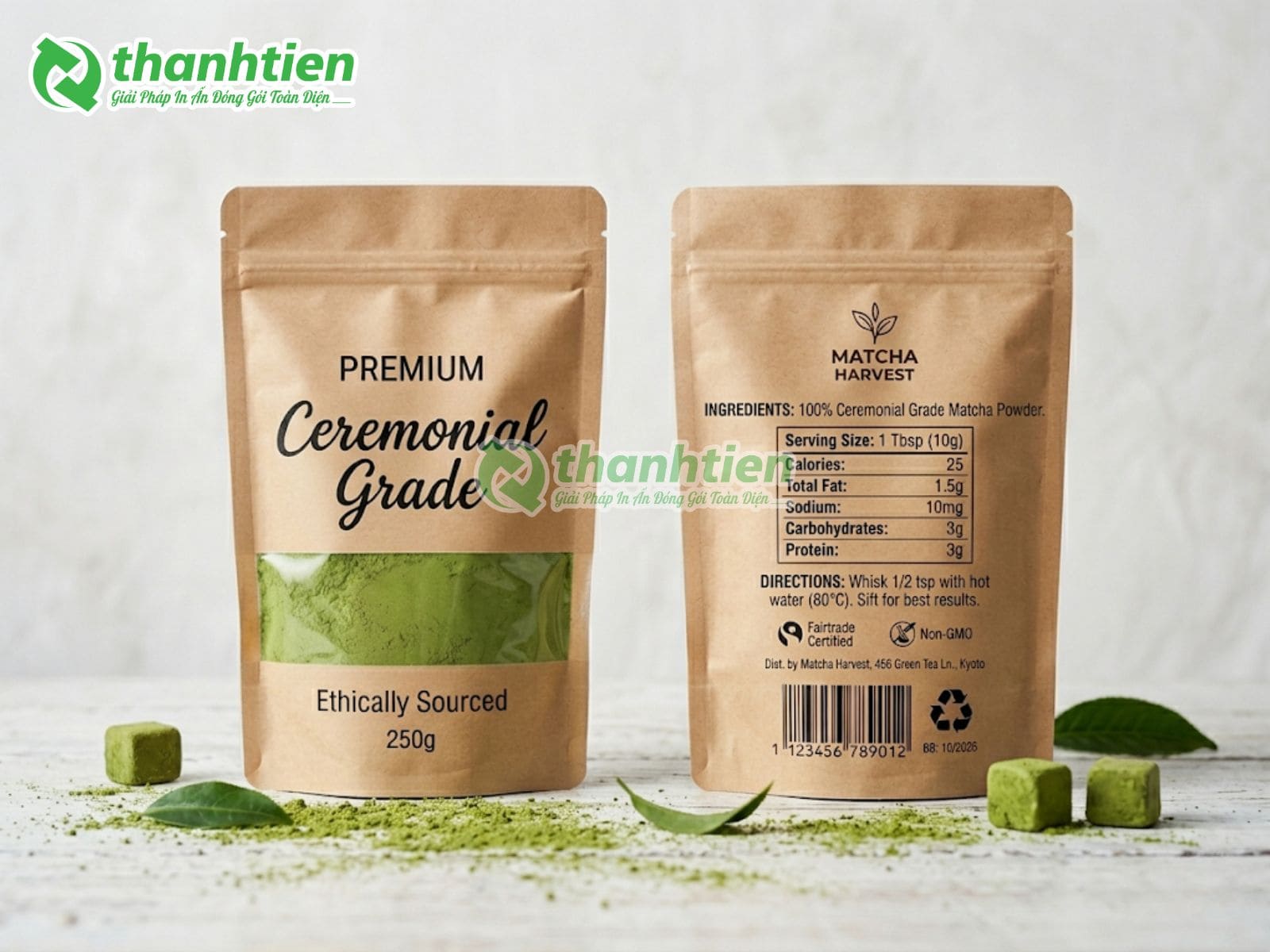 Bao bì túi zip giấy có cửa sổ đựng bột matcha