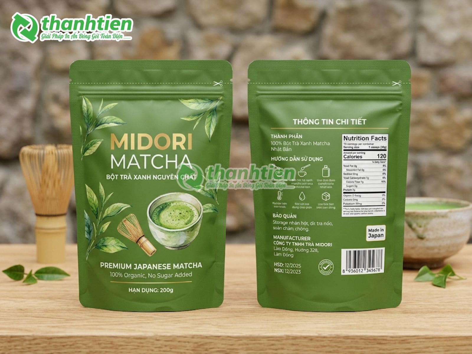 Bao bì màng ghép đựng bột matcha