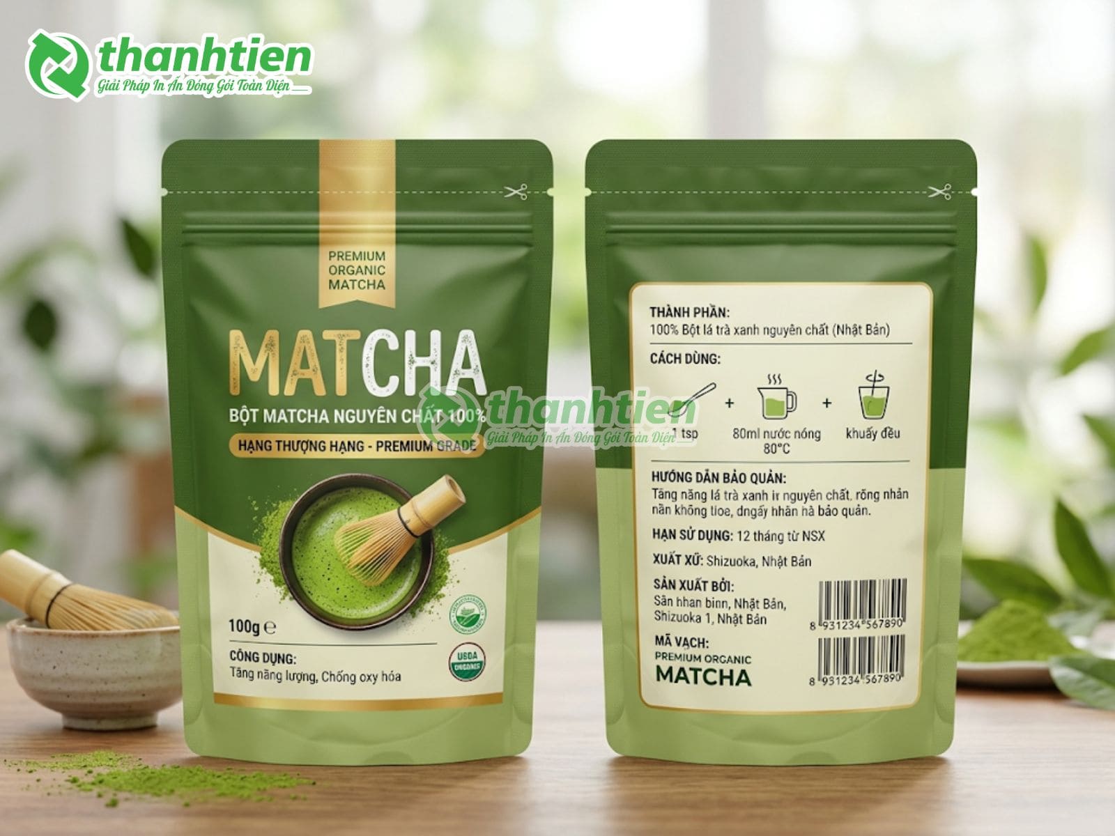 In bao bì bột matcha thiết kế đẹp theo yêu cầu