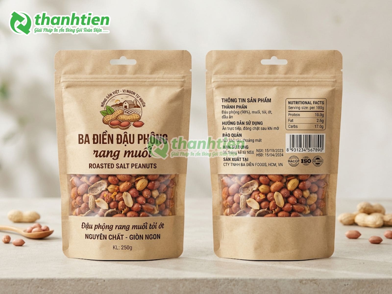 Túi zip giấy kraft có cửa sổ đựng đậu phộng