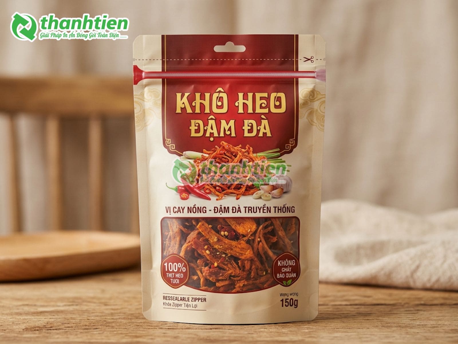 Mẫu bao bì đựng khô heo sản xuất, in ấn thiết kế đẹp tại Thành Tiến