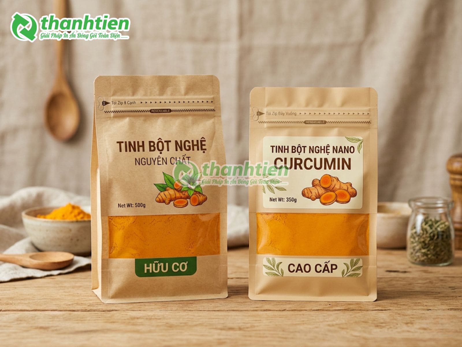 Bao bì túi 8 cạnh đáy vuông đựng bột nghệ