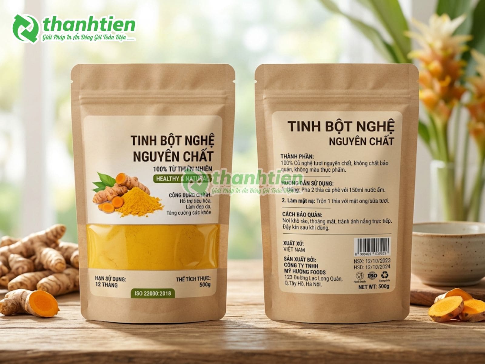 Bao bì đựng tinh bột nghệ có cửa sổ
