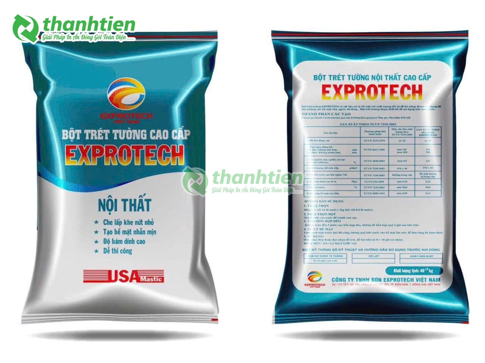Bao bì bột trét tường in màu đẹp, bao bì đựng bột trét tường chuyên nghiệp