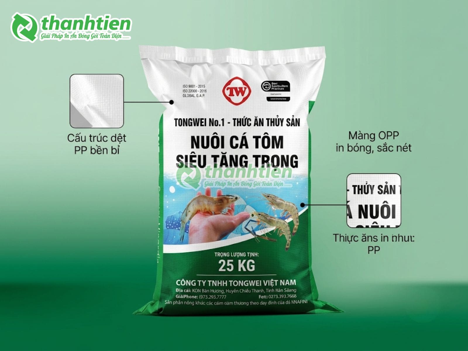 Bao bì PP đựng thức ăn thuỷ sản, bao bì thức ăn thuỷ sản chắc chắn, chống ẩm