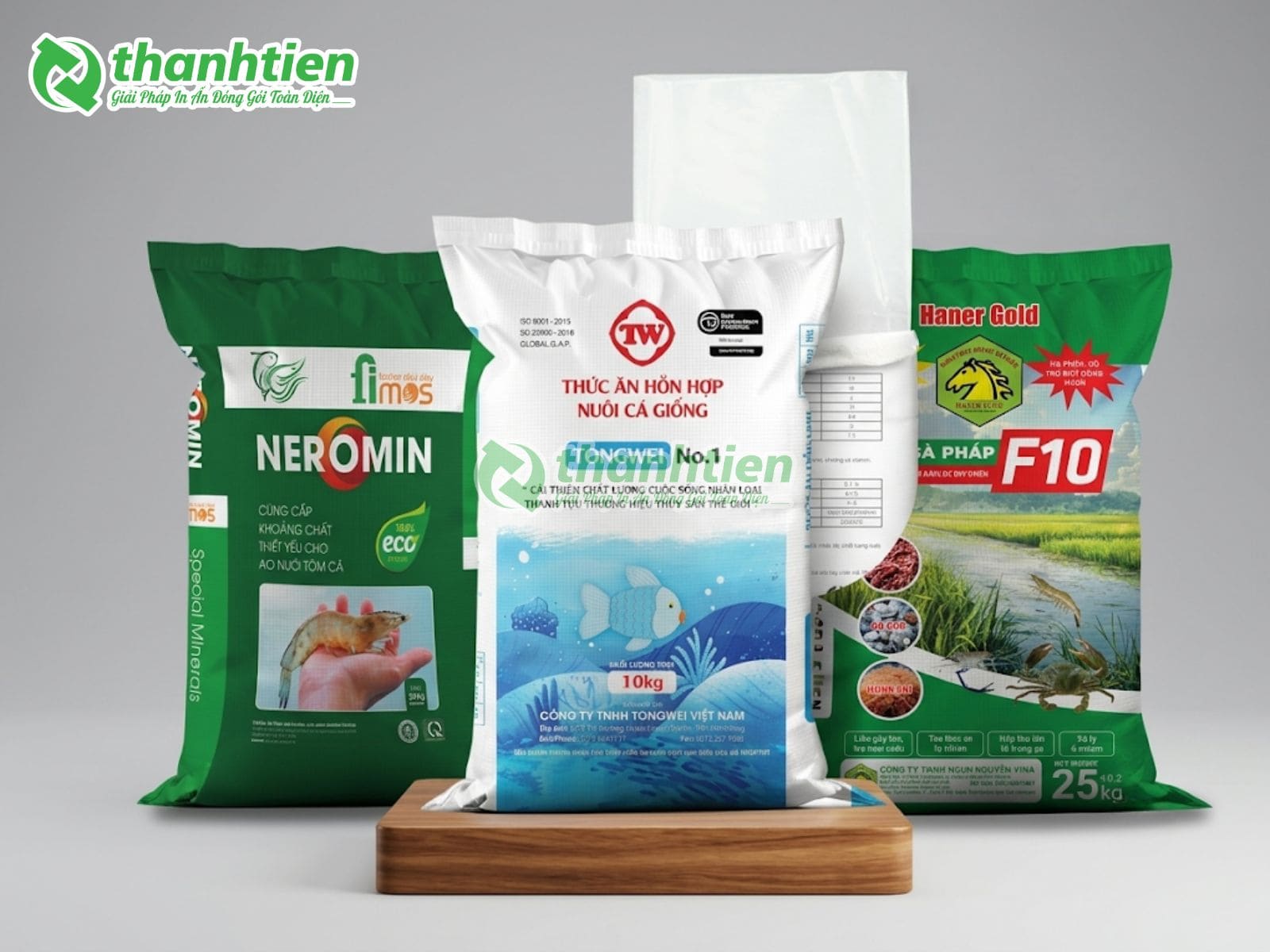 Bao bì thức ăn thuỷ sản in logo theo yêu cầu, bao bì đựng thức ăn cá tôm chuyên nghiệp