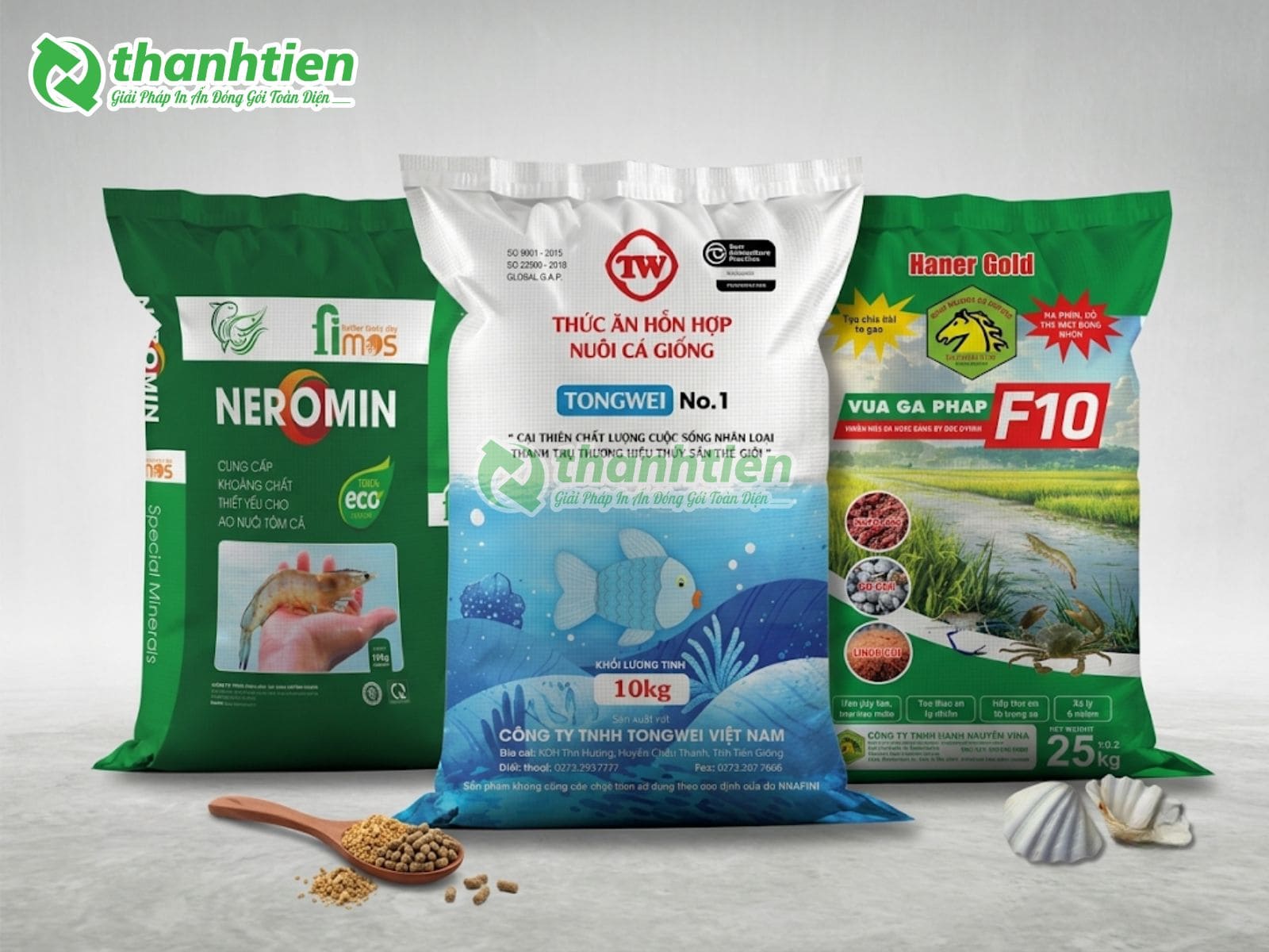 Bao bì thức ăn thuỷ sản in màu đẹp, bao bì đựng thức ăn cá tôm chuyên nghiệp