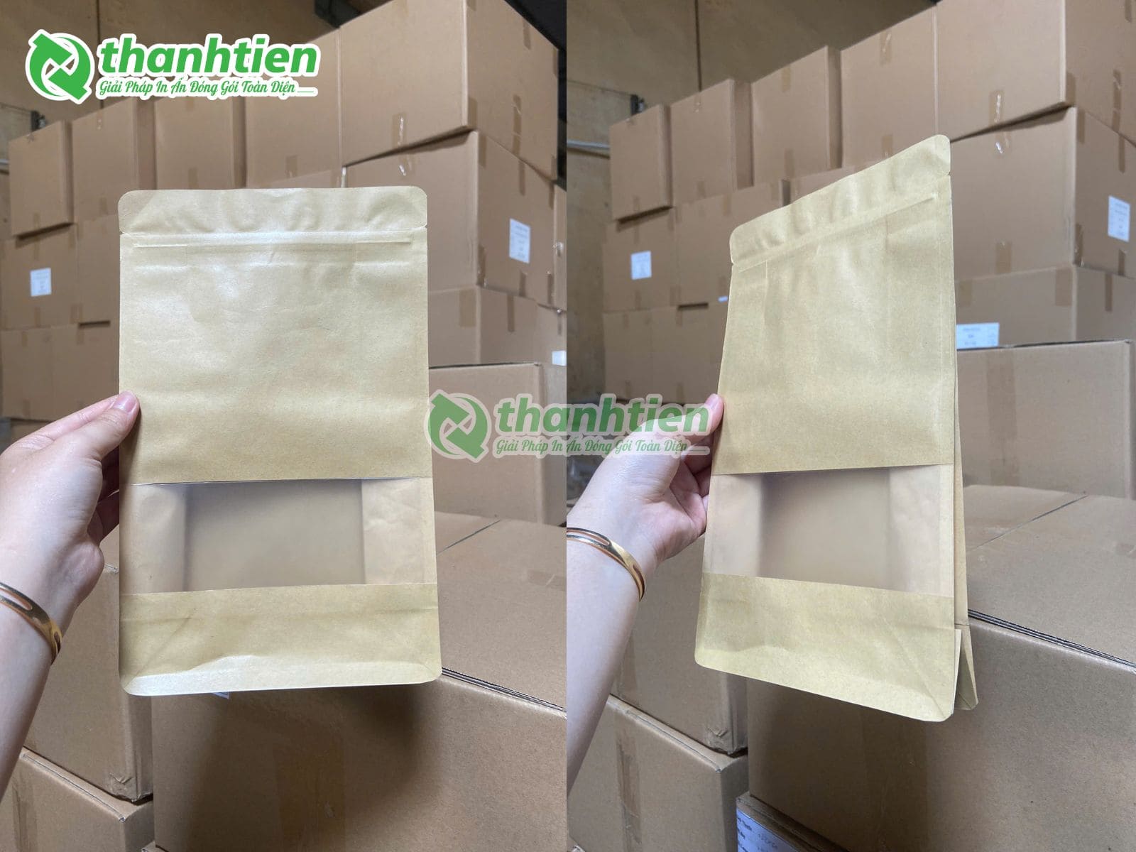 t&uacute;i zip giấy 8 cạnh c&oacute; cửa sổ